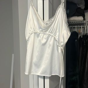 Large white silky tank with tie in the back